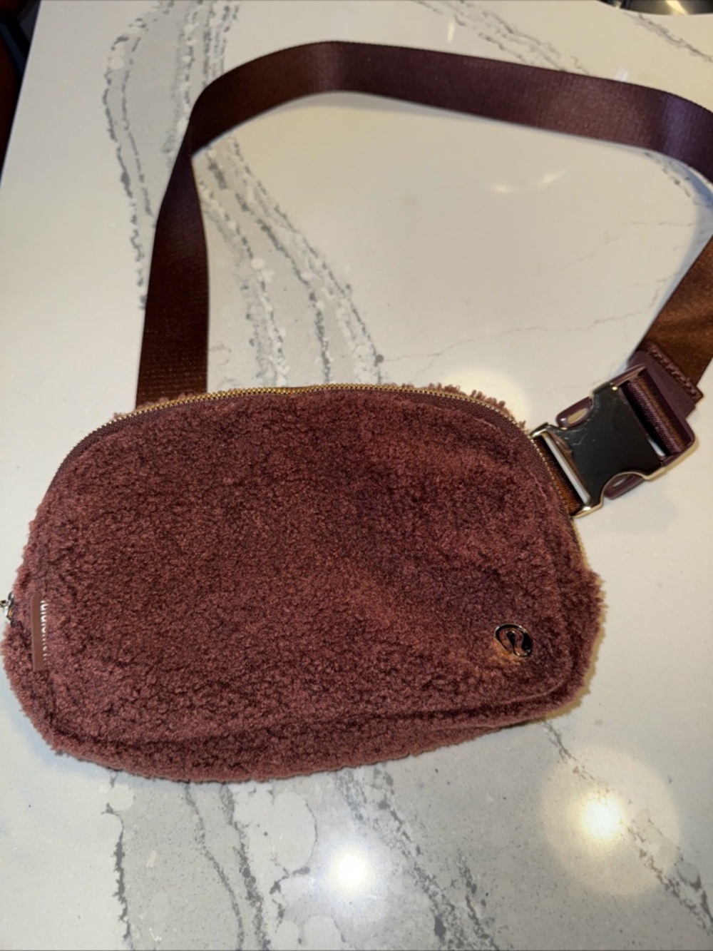 Lululemon  Belt Bag Fleece Sherpa Brown Earth Gold Buckle  Crossbody
